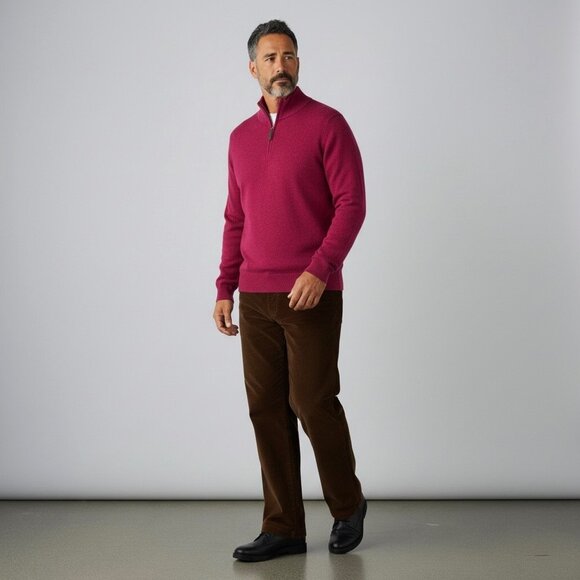 Daniel Hechter Mans 100% Cashmere Sweater SZ L Mock Neck Burgundy Academia - Picture 11 of 11